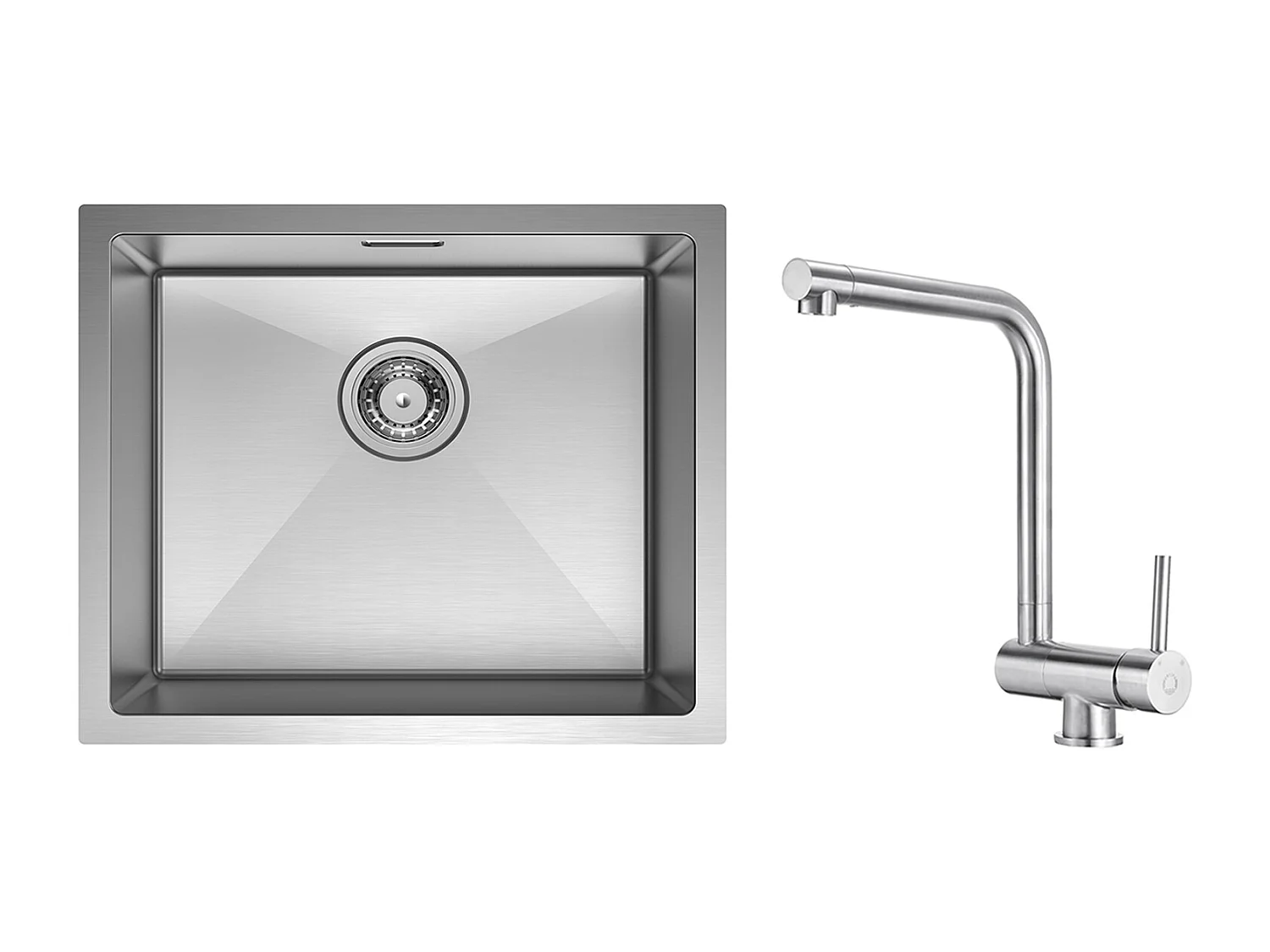 CECIPA MAX Évier de Cuisine 1 Bac Brossé Évier Inox 50*44CM + Mitigeur de Cuisine Rabattable Brossé