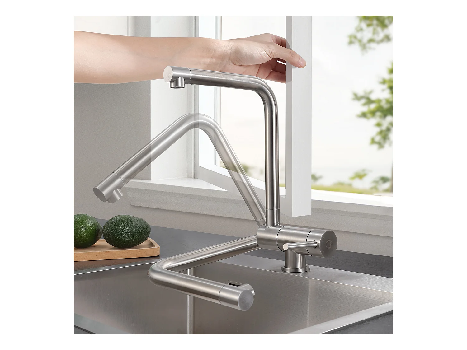 CECIPA MAX Évier de Cuisine 1 Bac Brossé Évier Inox 50*44CM + Mitigeur de Cuisine Rabattable Brossé