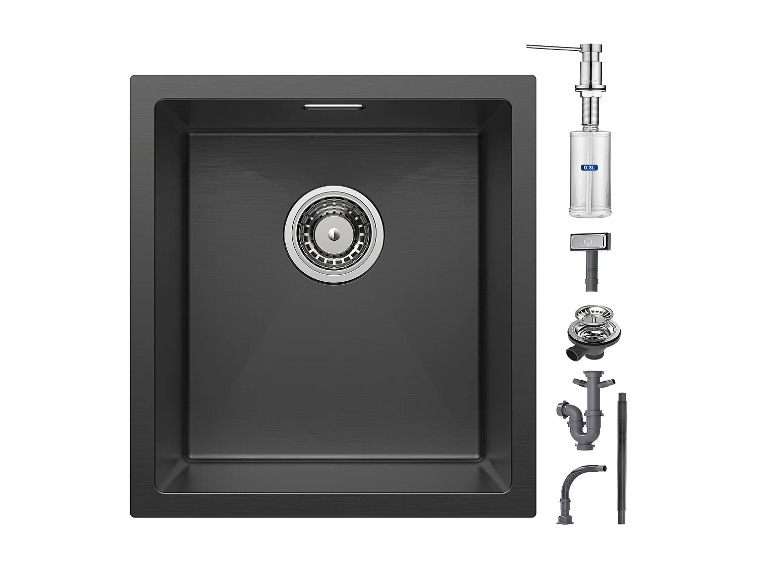 Cecipa max Einbauspüle aus Edelstahl 40*44*19 cm - Schwarze 1-Becken-Küchenspüle + gebürsteter Küchenseifenspender mit 300-ml-Behälter