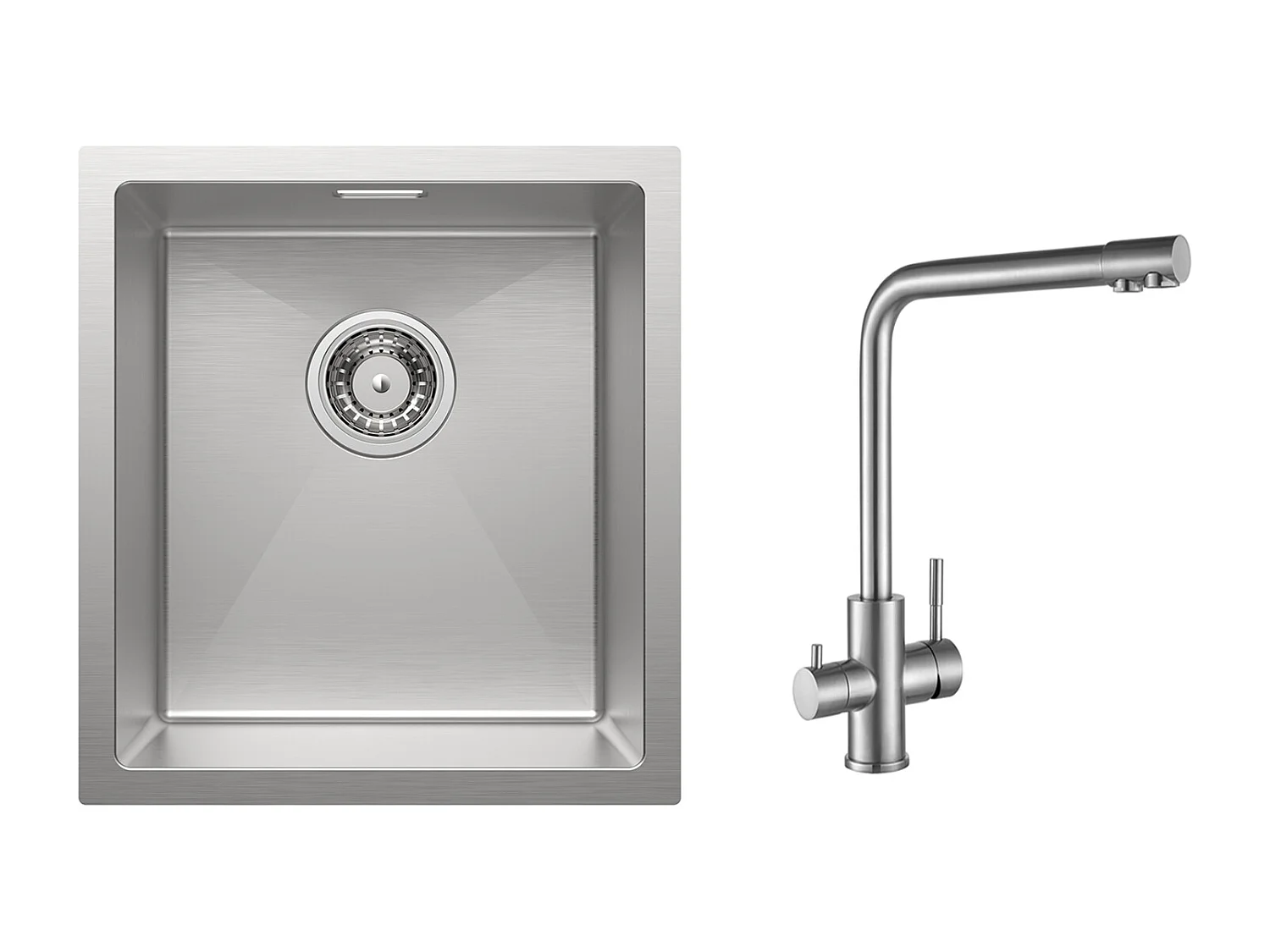 Cecipa MAX Évier de Cuisine 1 Bac 40x44x19 cm Évier Inox Brossé + Mitigeur Cuisine pour Sstème D'osmose