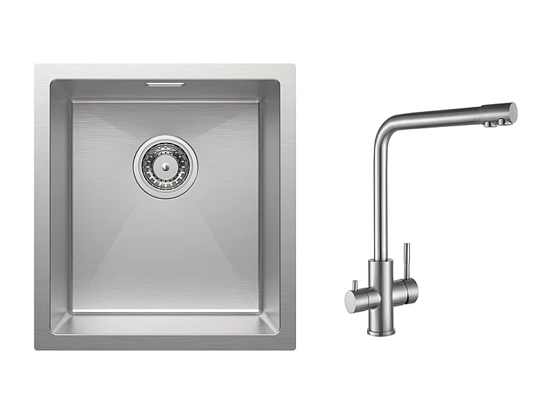 Cecipa MAX Évier de Cuisine 1 Bac 40x44x19 cm Évier Inox Brossé + Mitigeur Cuisine pour Sstème D'osmose