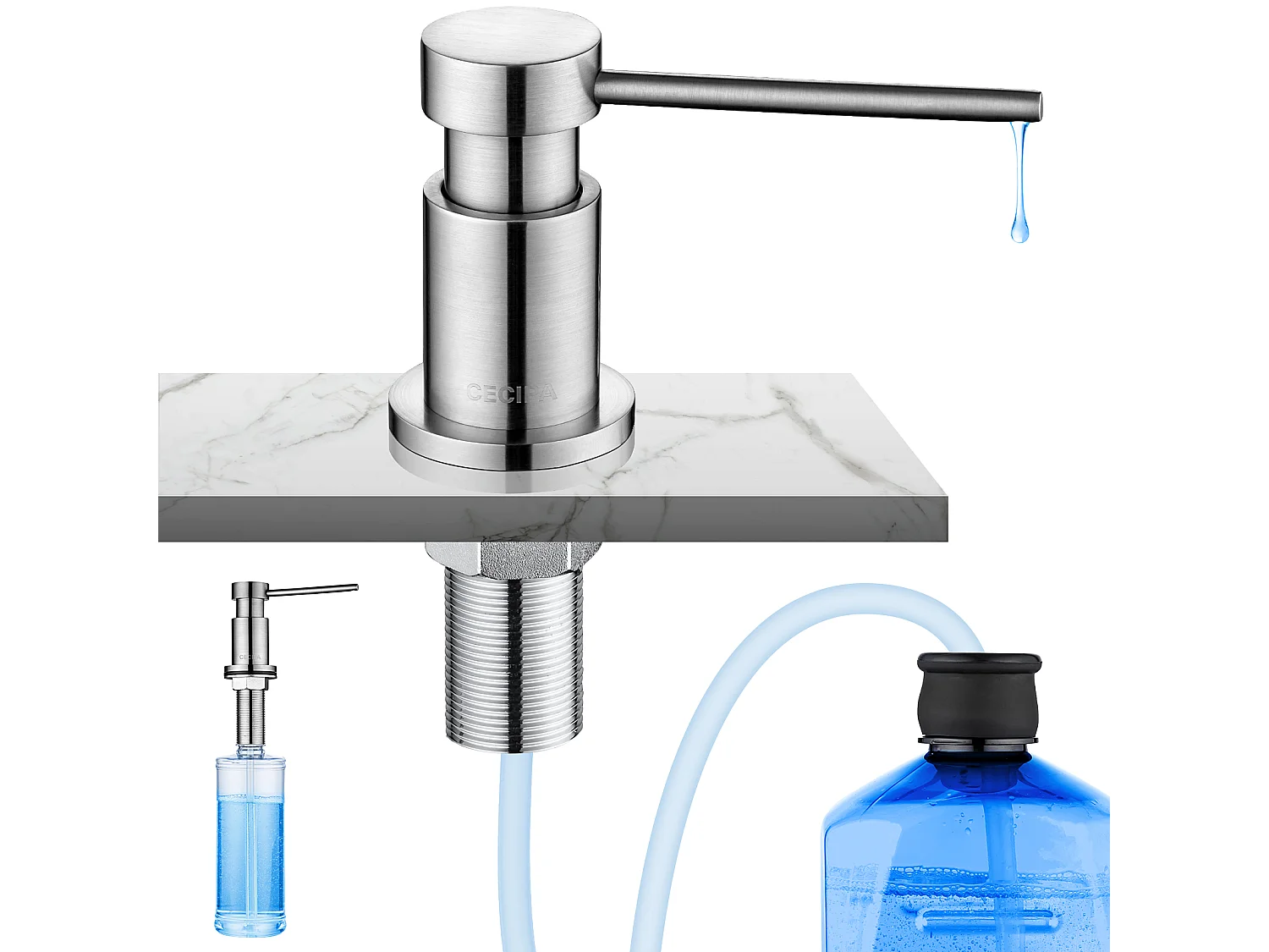 Cecipa max 2-in-1-Küchenspüle, gebürstet, + Küchenseifenspender mit 300-ml-Behälter