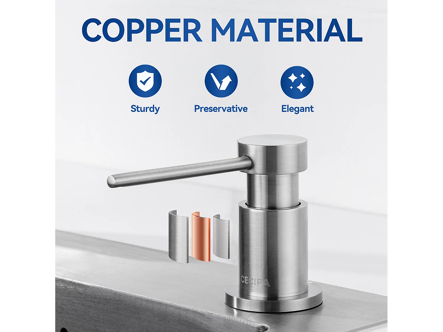 Cecipa max 2-in-1-Küchenspüle, gebürstet, + Küchenseifenspender mit 300-ml-Behälter