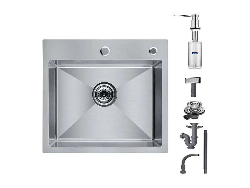 Cecipa max 2 en 1 Évier de cuisine Brossé + Distributeur de Savon de Cuisine avec Récipient de 300ML