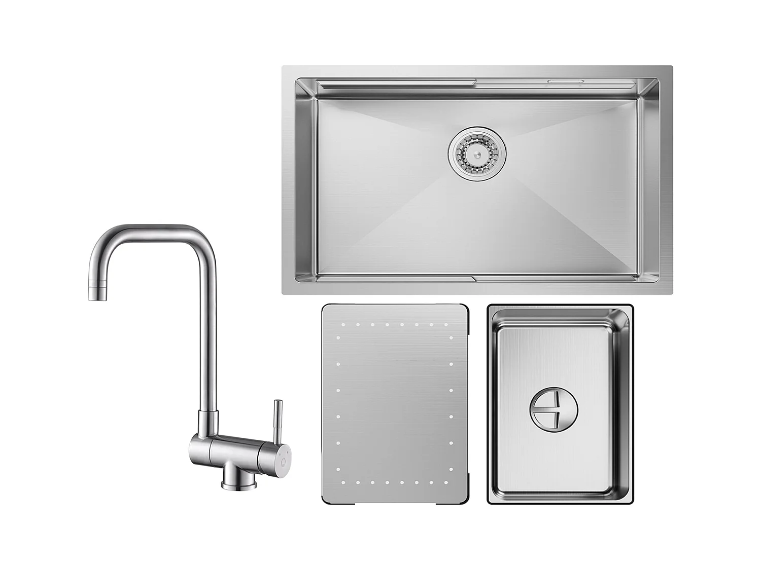 Cecipa max Einzelspüle 70×44×21CM Edelstahlspüle gebürstet mit Abtropffläche und Becken + klappbarer Küchenarmatur Klappbare Mischbatterie vor dem Fenster Gebürstet