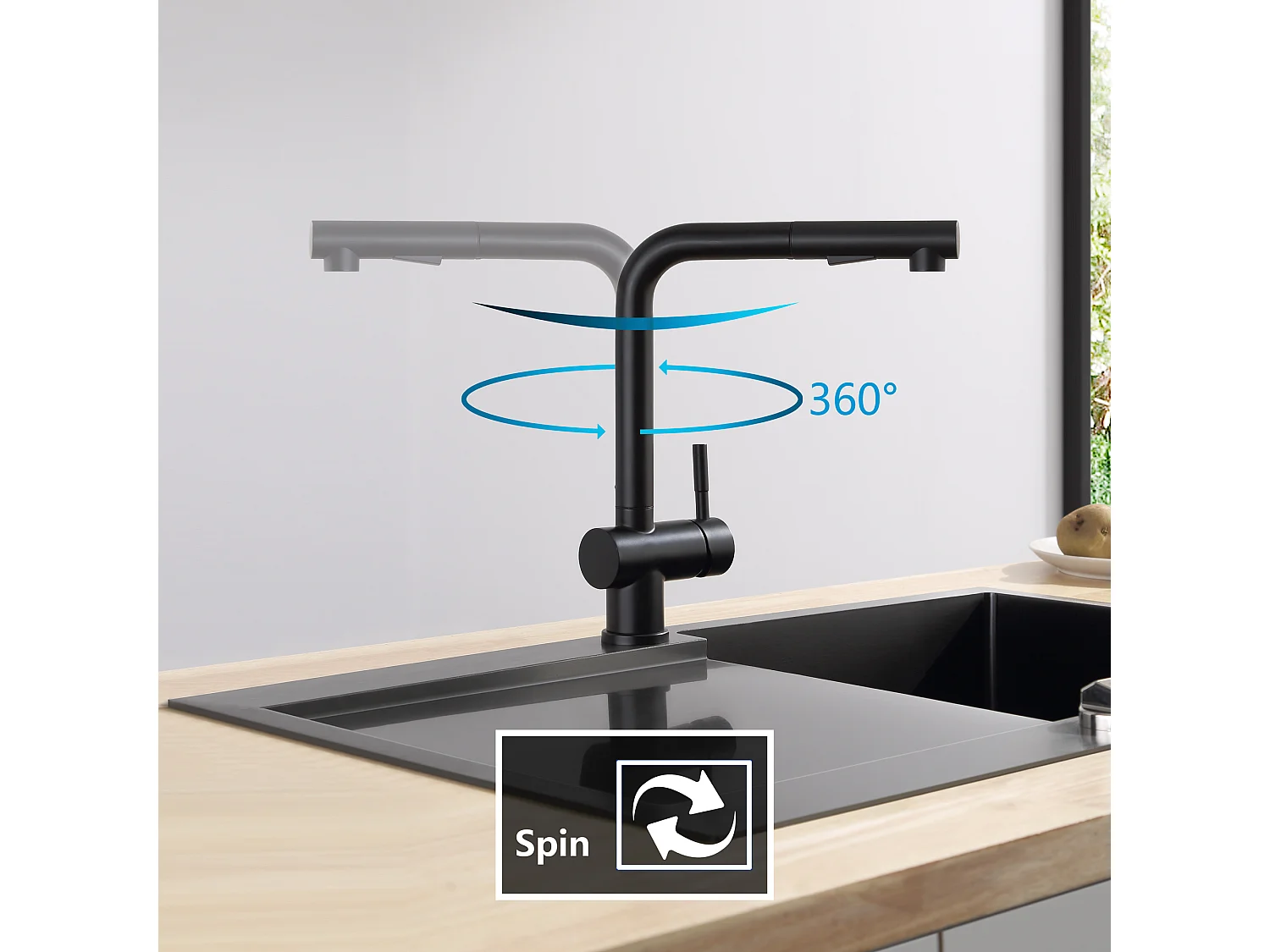 Cecipa max Évier Cuisine 1 Bac 40 × 45 cm Évier Inox Brossé 1 Cuve + Robinets avec Douchette Extractible, Mitigeur d'évier 2 Modes de Pulvérisat