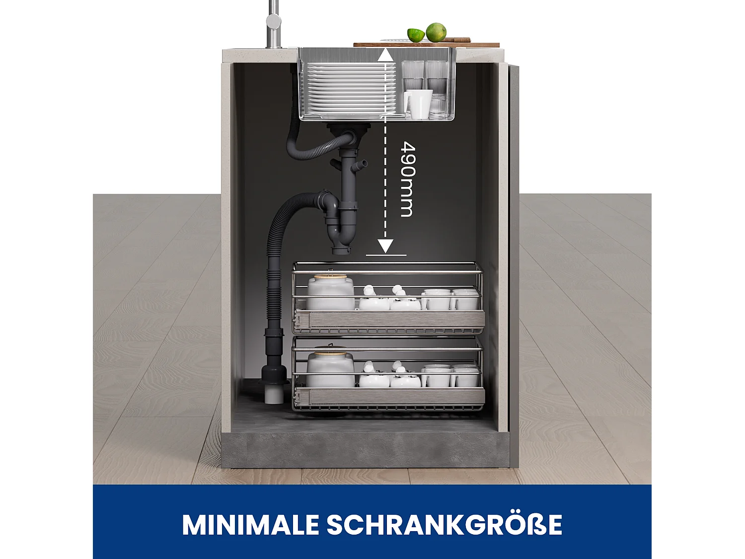 Cecipa MAX Évier de Cuisine 1 Bac 40x44x19 cm Évier Inox Brossé + Mitigeur avec Douchette Extractible, Brossé