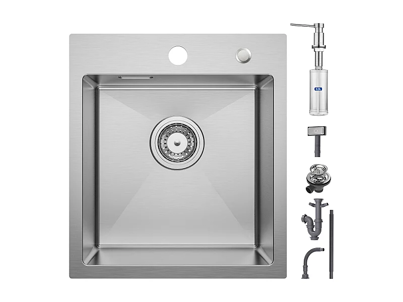 Cecipa max Lavello Cucina 1 Vasca 40×45 cm Lavello Acciaio Inox Spazzolato 1 Vasca + Dispenser Sapone Cucina Spazzolato con Contenitore 300ML