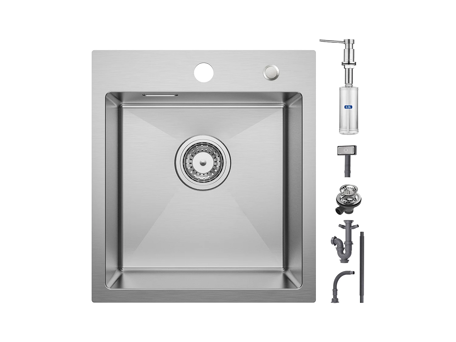 Fregadero de cocina Cecipa max 1 seno 40×45 cm Fregadero de acero inoxidable cepillado 1 seno + Dispensador de jabón de cocina cepillado con recipiente de 300ML