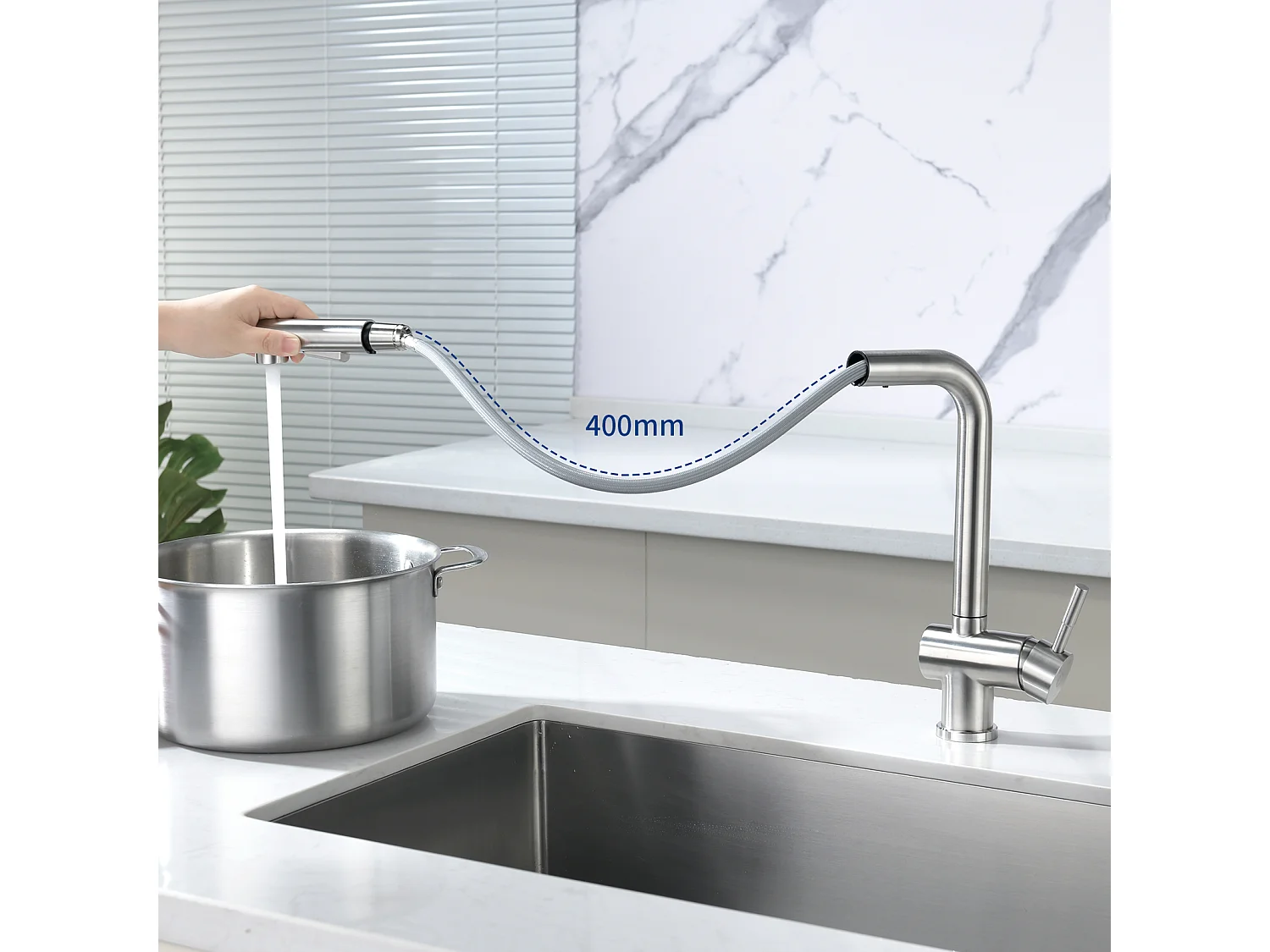 Cecipa max Évier 1 Bac Inox avec Panier de Drainage - Évier de Cuisine Noir 60×45×18 cm + Robinet avec Douchette Mitigeur d'évier Extractible Brossé