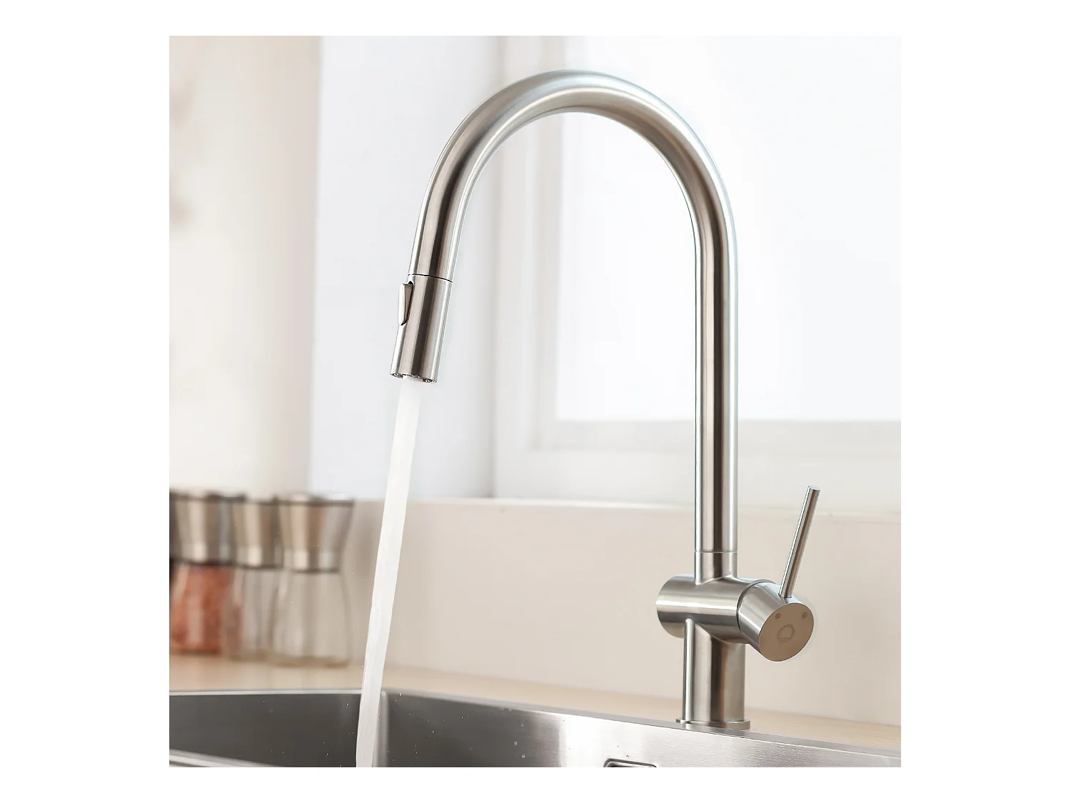 Cecipa max Évier 1 Bac 70×45×21.5CM Noir avec Egouttoir, Vasque et Distributeur de Savon + Mitigeur de Cuisine avec Douchette Extractible Brossé