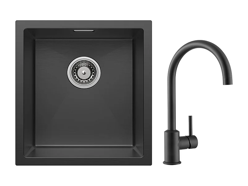 CECIPA MAX Évier Inox 40*44*19 cm Évier 1 Bac Évier de Cuisine Noir + Mitigeur de Cuisine en Inox Noir