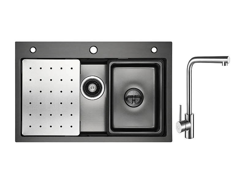 Fregadero De Cocina 1 Seno 70×45cm + Escurridor + Lavabo + Dispensador De Jabón + Mezclador De Fregadero Giratorio 360° Cepillado