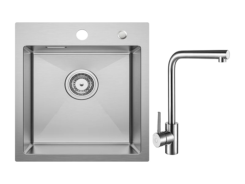 Cecipa MAX Fregadero de Cocina 1 Seno 40 × 45 cm Fregadero de Acero Inoxidable Cepillado + Mezclador de Fregadero Giratorio 360° Cepillado