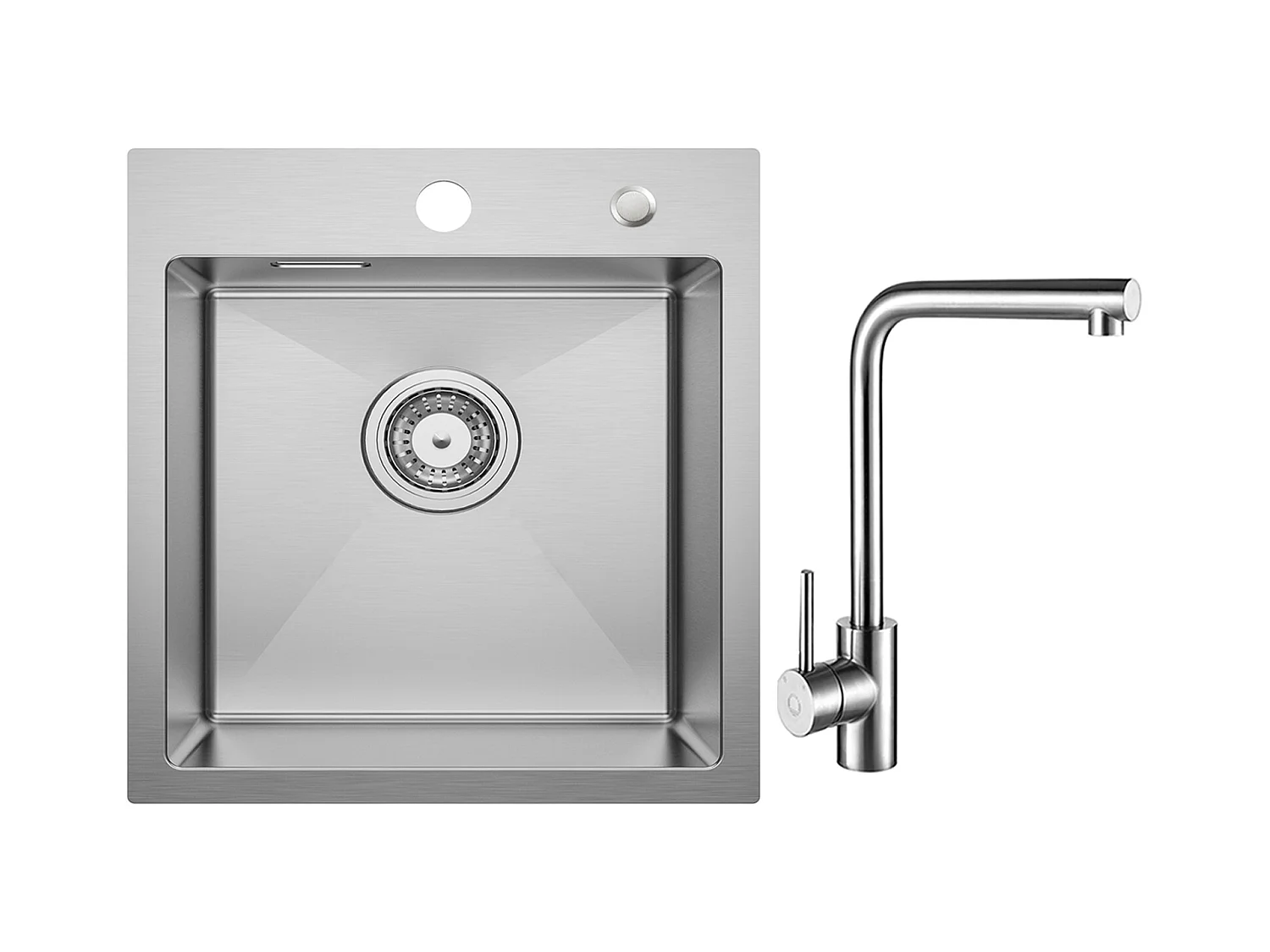 Cecipa MAX keukenspoelbak 1 bak 40 × 45 cm geborstelde roestvrijstalen spoelbak + 360° draaibare spoelbakmengkraan geborsteld