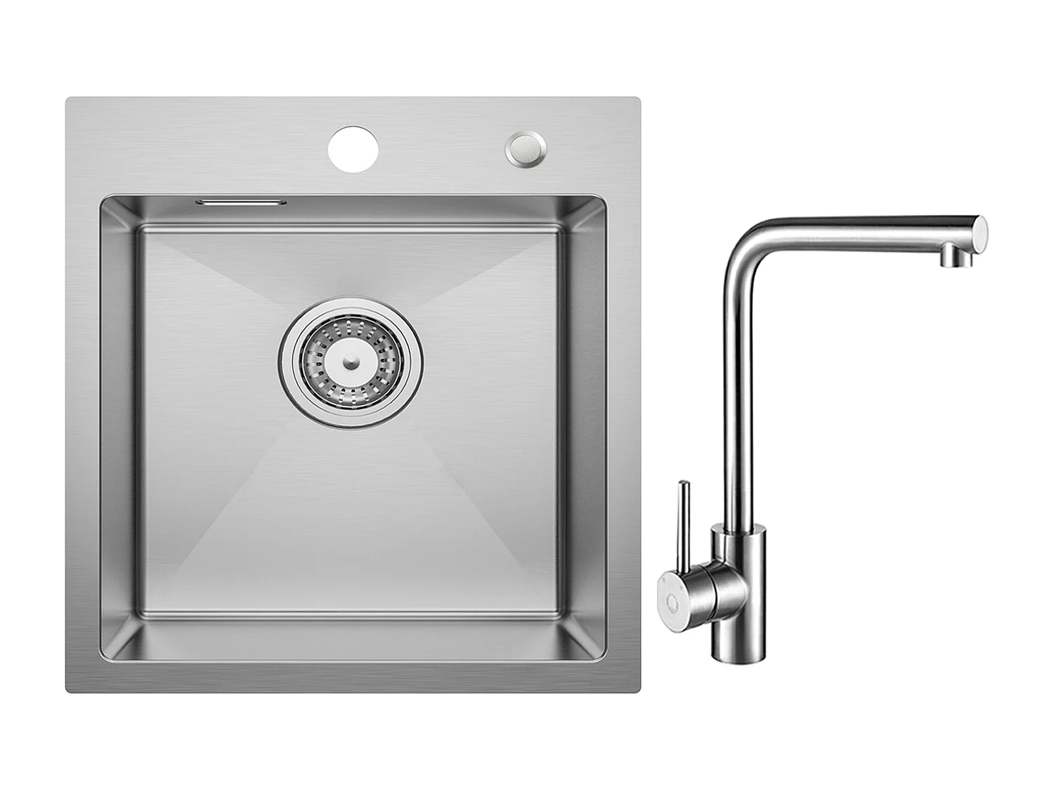 Cecipa MAX Évier Cuisine 1 Bac 40 × 45 cm Évier Inox Brossé + Mitigeur de Evier Rrotatif à 360 ° Brossé