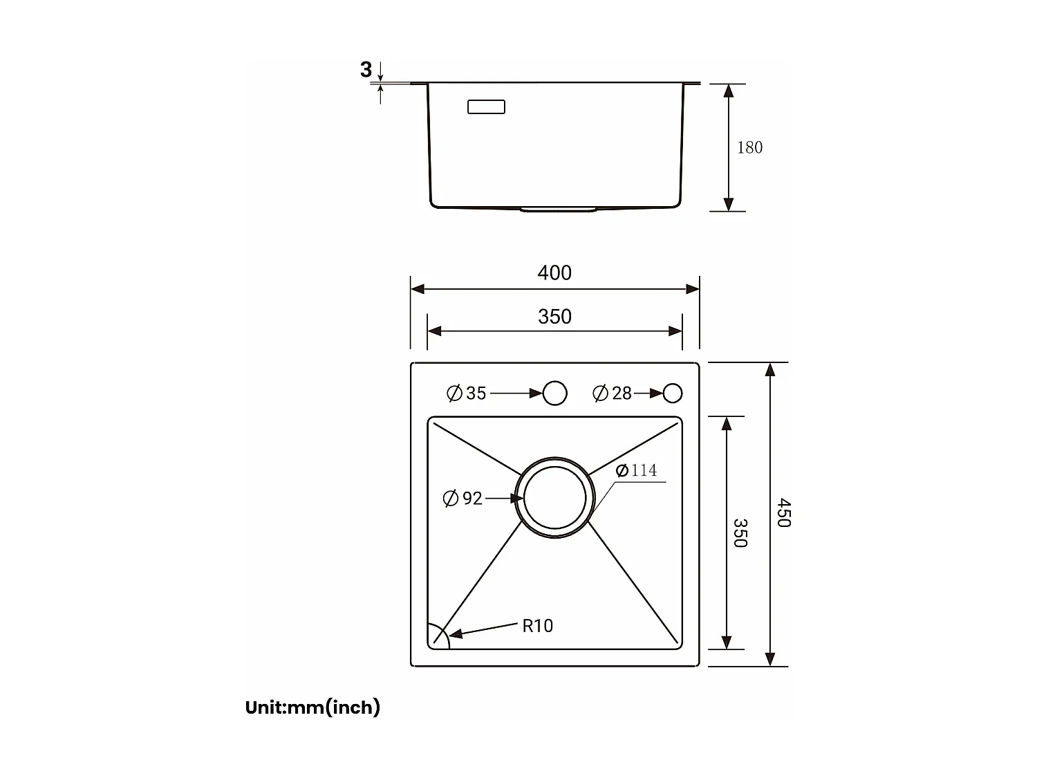 Cecipa MAX Évier Cuisine 1 Bac 40 × 45 cm Évier Inox Brossé + Mitigeur de Evier Rrotatif à 360 ° Brossé