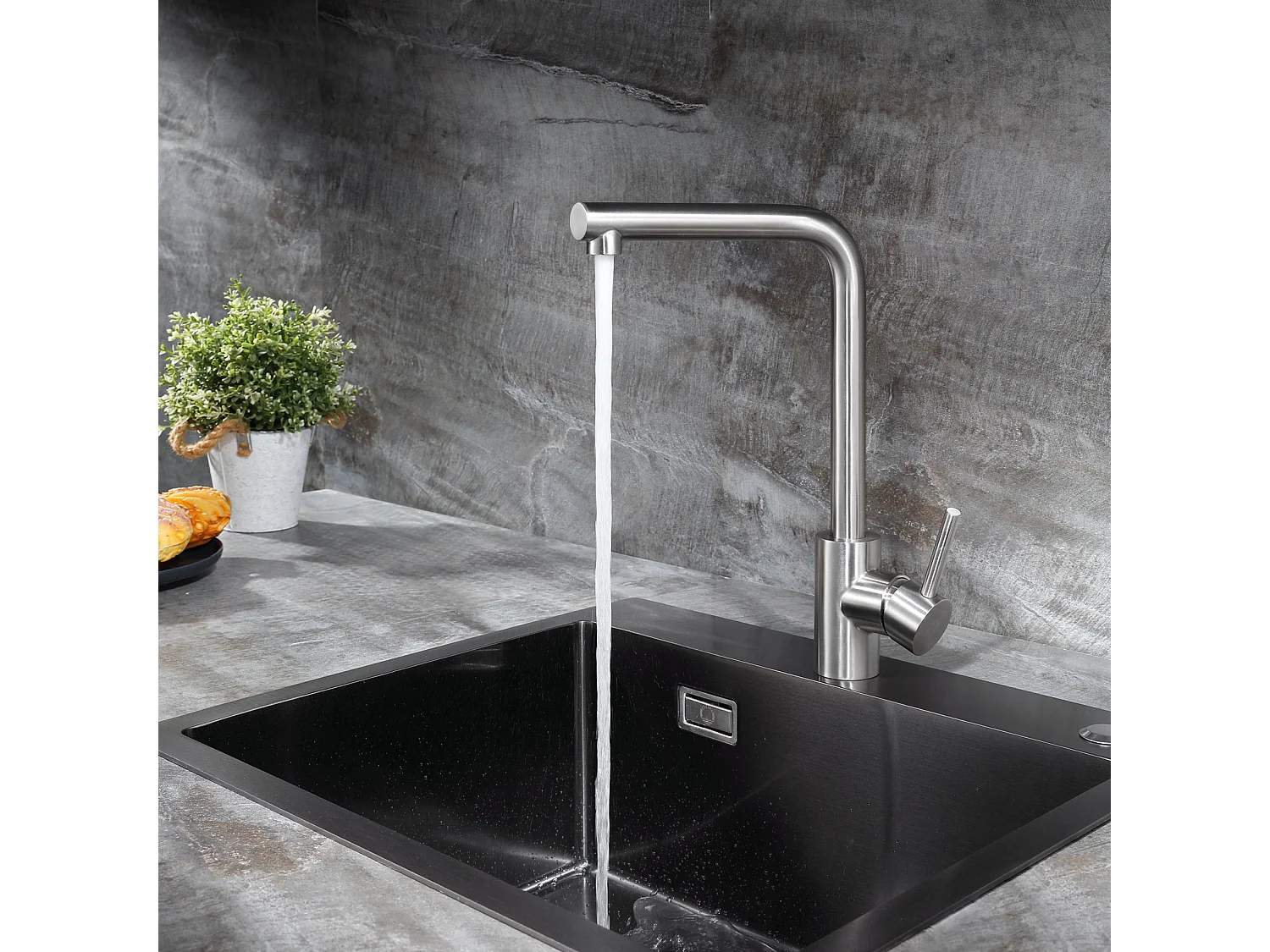 Cecipa MAX Évier Cuisine 1 Bac 40 × 45 cm Évier Inox Brossé + Mitigeur de Evier Rrotatif à 360 ° Brossé