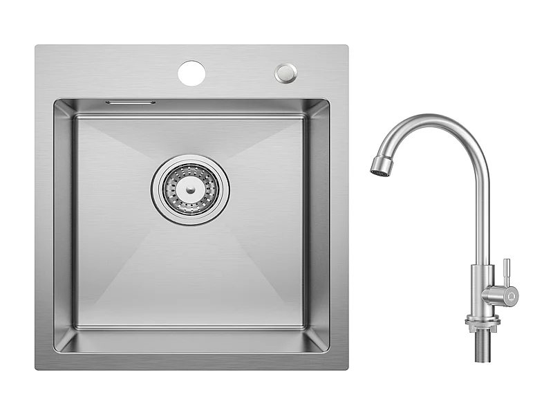 Cecipa MAX Fregadero de Cocina 1 Seno 40×45 cm Fregadero de Acero Inoxidable Cepillado + Grifo de Cocina de Agua Fría, Cepillado