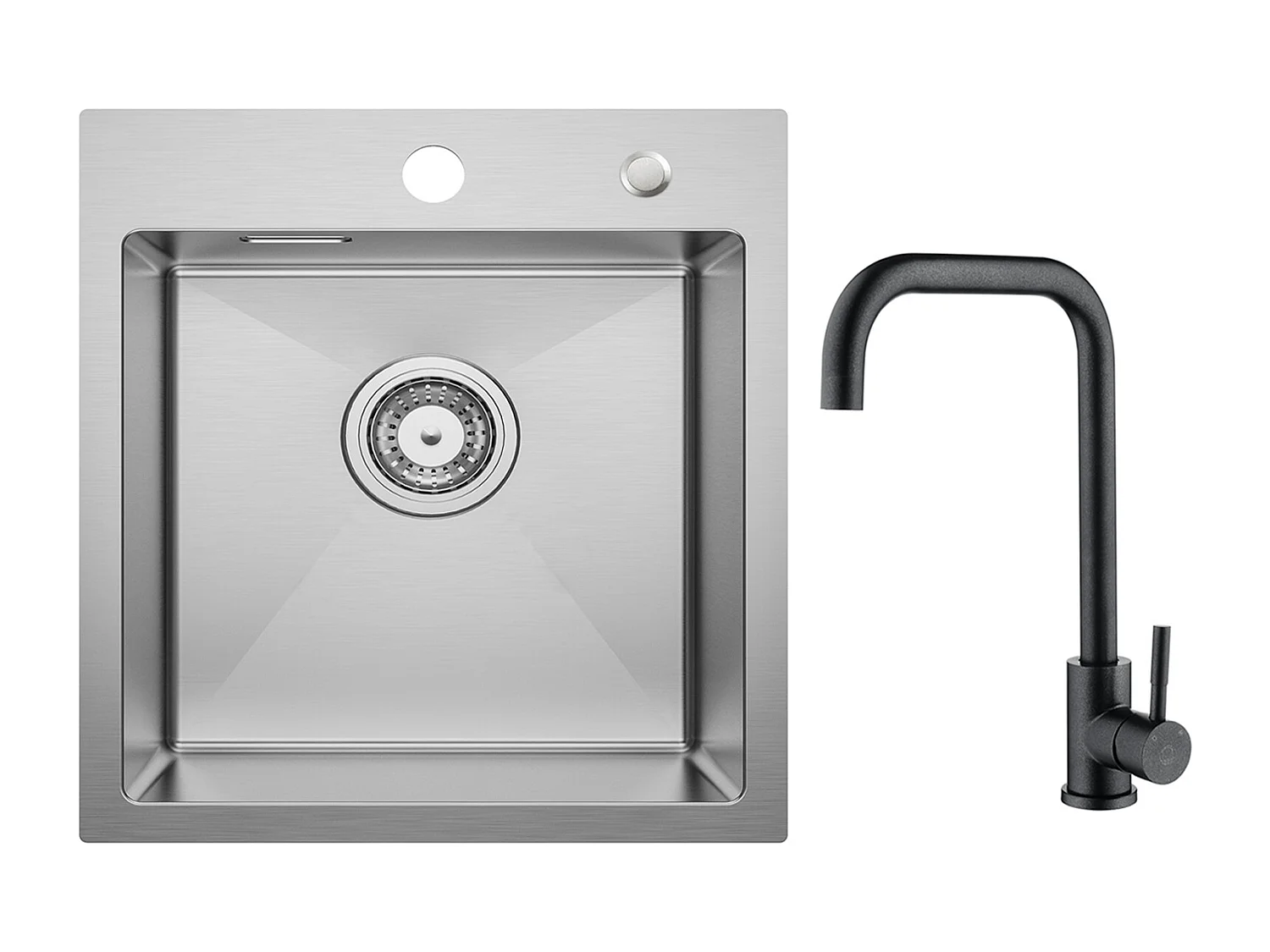 Lavello Cucina Cecipa MAX 1 Vasca 40×45 cm Lavello Acciaio Inox Spazzolato + Miscelatore Cucina Acciaio Inox Nero Stellato con Bocca Alta e Curva