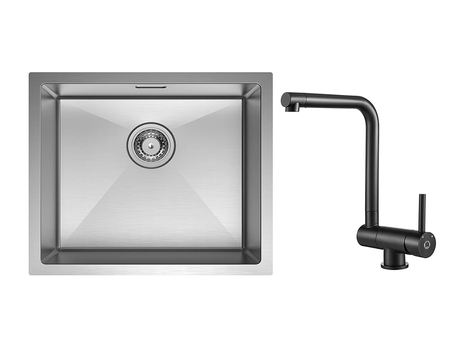 CECIPA MAX Évier de Cuisine 1 Bac Brossé Évier Inox 50*44CM + Mitigeur de Cuisine Rabattable Noir