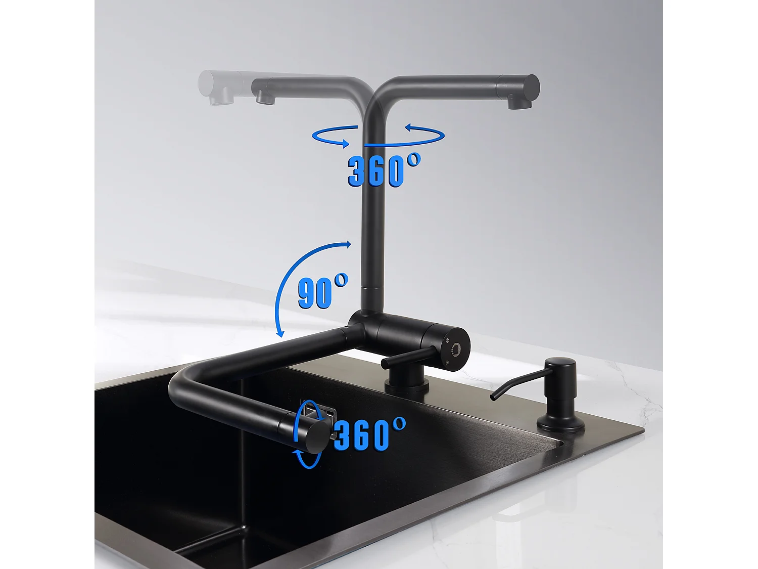 CECIPA MAX Évier de Cuisine 1 Bac Brossé Évier Inox 50*44CM + Mitigeur de Cuisine Rabattable Noir