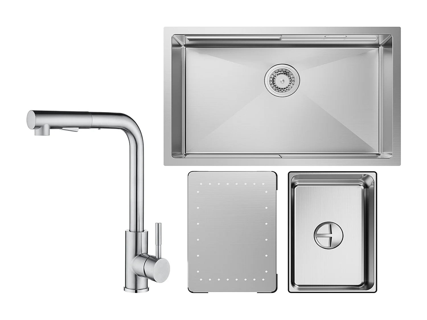 Cecipa max Évier Cuisine 1 Bac 70×44×21CM Évier à Encastrer Inox Brossé avec Egouttoir et Vasque + Mitigeur Cuisine Brossé avec Douchette Extractible