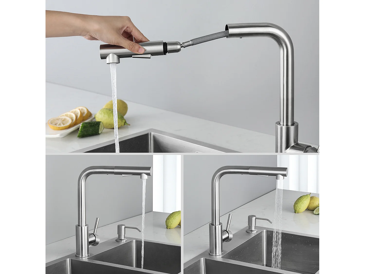 Cecipa max Évier Cuisine 1 Bac 70×44×21CM Évier à Encastrer Inox Brossé avec Egouttoir et Vasque + Mitigeur Cuisine Brossé avec Douchette Extractible