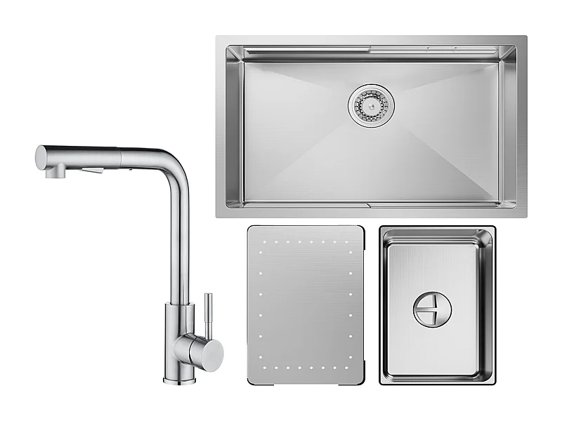 Cecipa max Évier Cuisine 1 Bac 70×44×21CM Évier à Encastrer Inox Brossé avec Egouttoir et Vasque + Mitigeur Cuisine Brossé avec Douchette Extractible