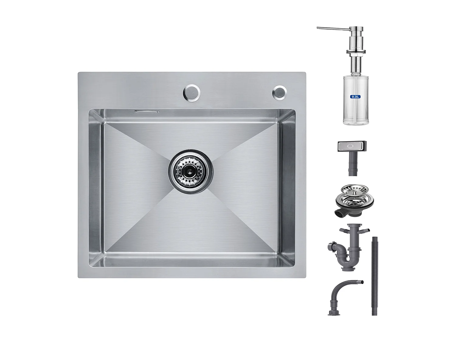 Cecipa max Évier 1 Bac 50×45×18.5CM Évier Cuisine Brossé en Acier Inox + Distributeur de Savon