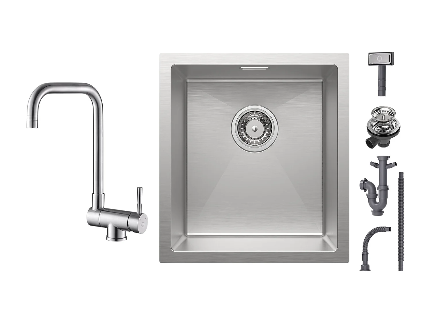 Cecipa max Évier de Cuisine 1 Bac 40x44cm - Évier Inox Encastré Brossé + Robinet Cuisine Rabattable Mitigeur Repliable en Inox devant Fenêtre Brossé