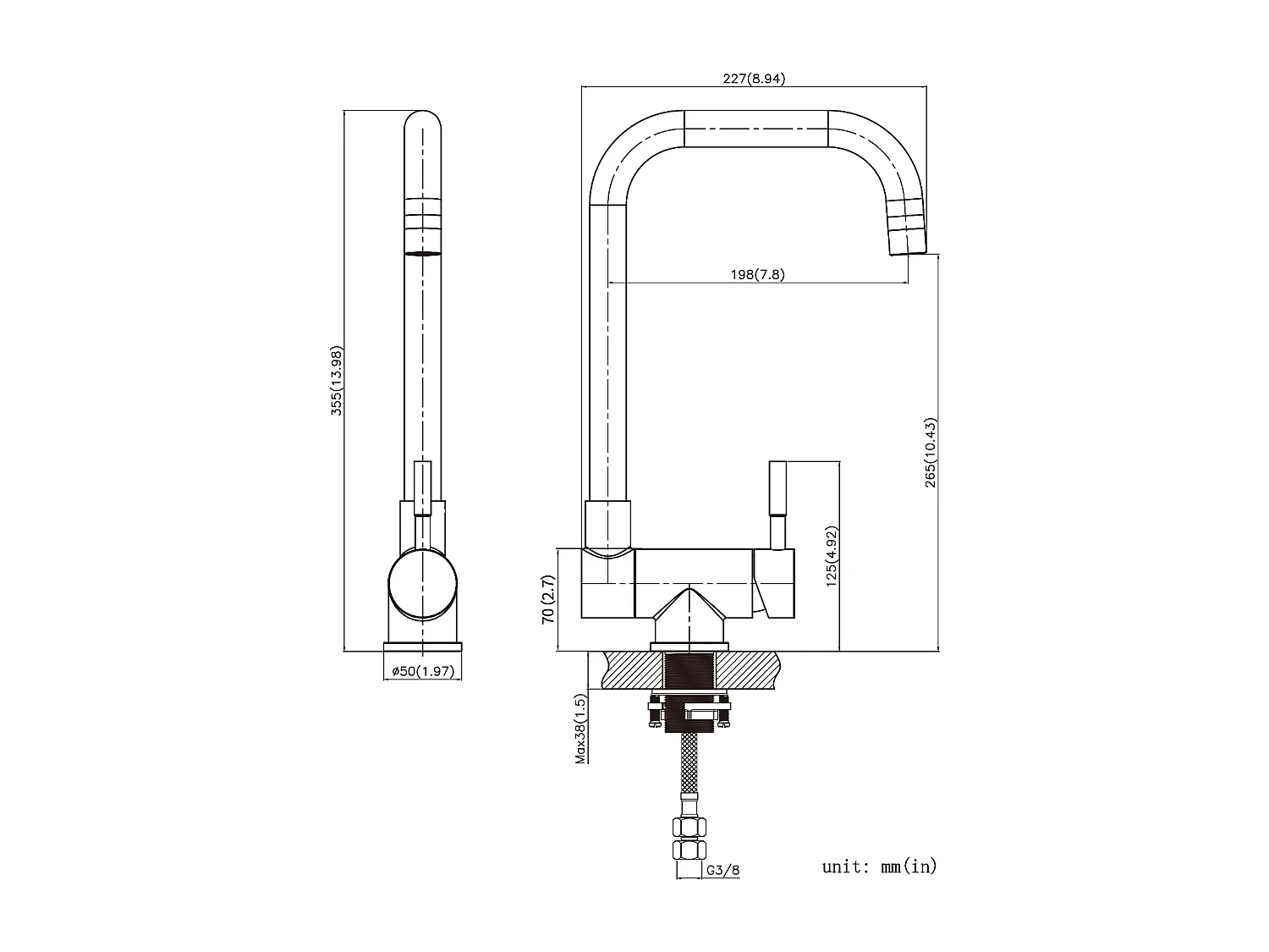 Cecipa max Évier de Cuisine 1 Bac 40x44cm - Évier Inox Encastré Brossé + Robinet Cuisine Rabattable Mitigeur Repliable en Inox devant Fenêtre Brossé