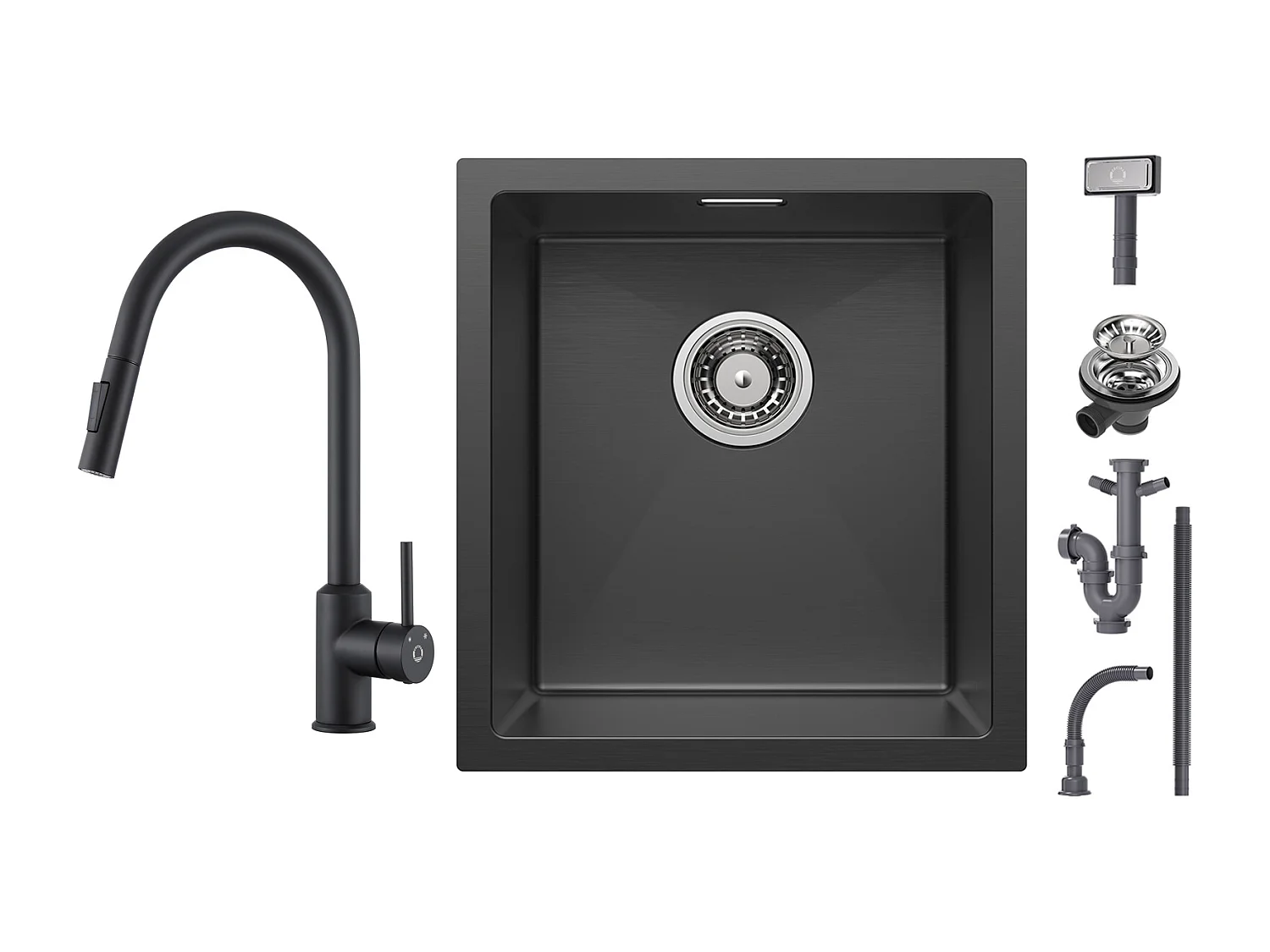 Cecipa max Évier Inox Encastré 40*44*19 cm - Évier de Cuisine 1 Bac Noir + Mitigeur de Cuisine avec Douchette Extractible - Noir - Rotatif à 360 °