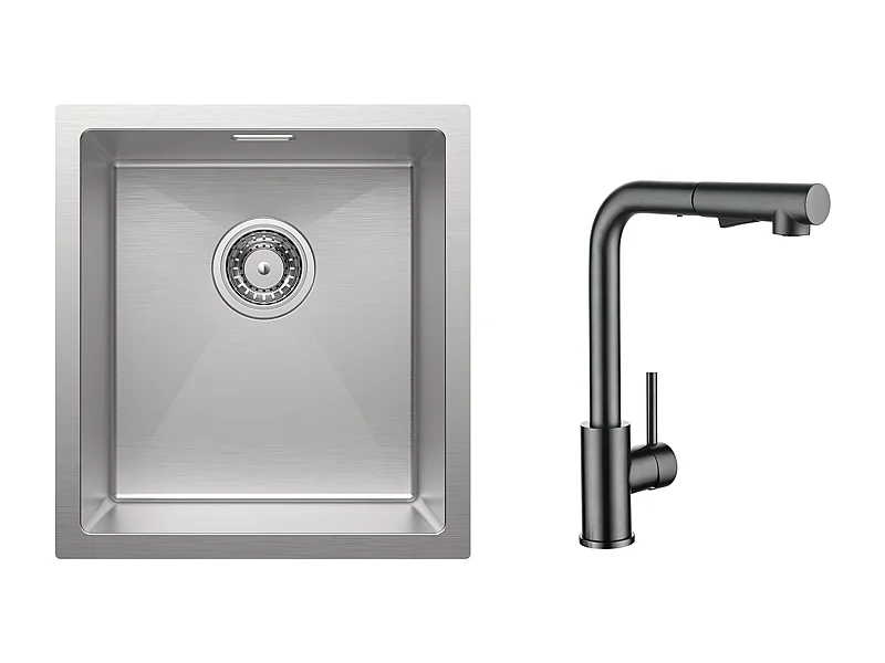 Cecipa MAX Évier de Cuisine 1 Bac 40x44x19 cm Évier Inox Brossé + Mitigeur Cuisine Avec Douchette Extractible