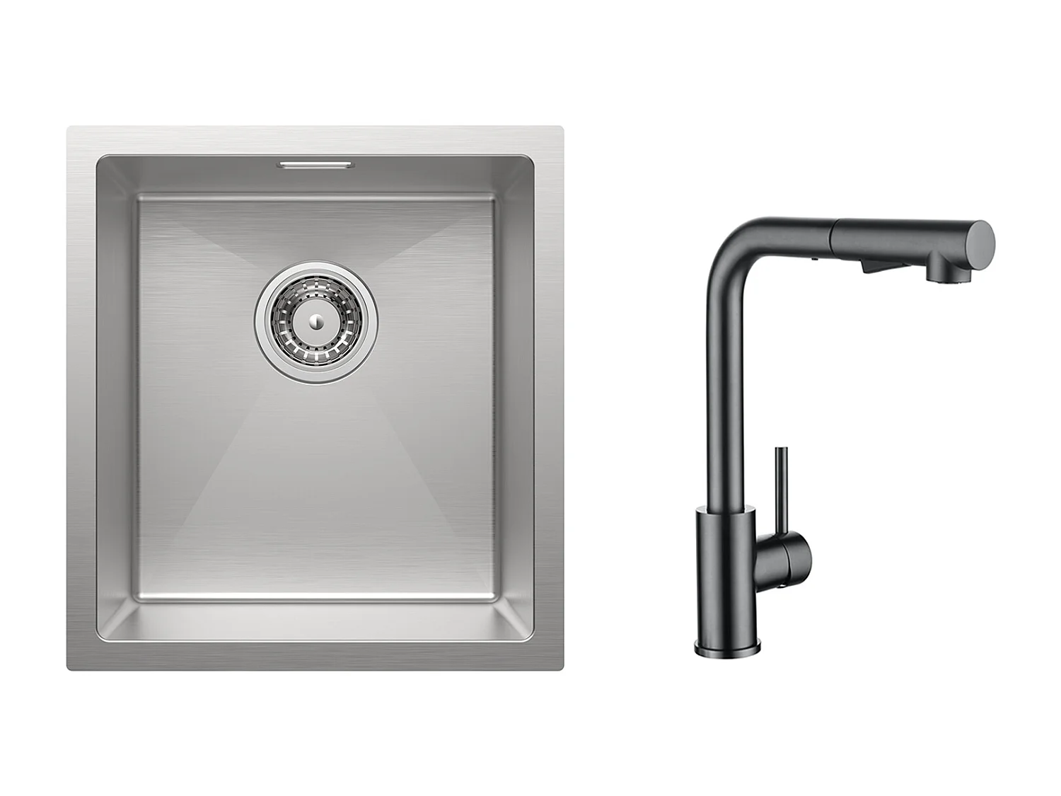 Cecipa MAX Évier de Cuisine 1 Bac 40x44x19 cm Évier Inox Brossé + Mitigeur Cuisine Avec Douchette Extractible