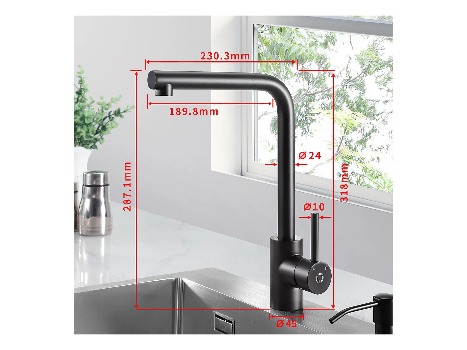 CECIPA MAX Évier Inox 40*44*19 cm Évier 1 Bac Évier de Cuisine Noir + Mitigeur de Evier Noir Rrotatif à 360 °