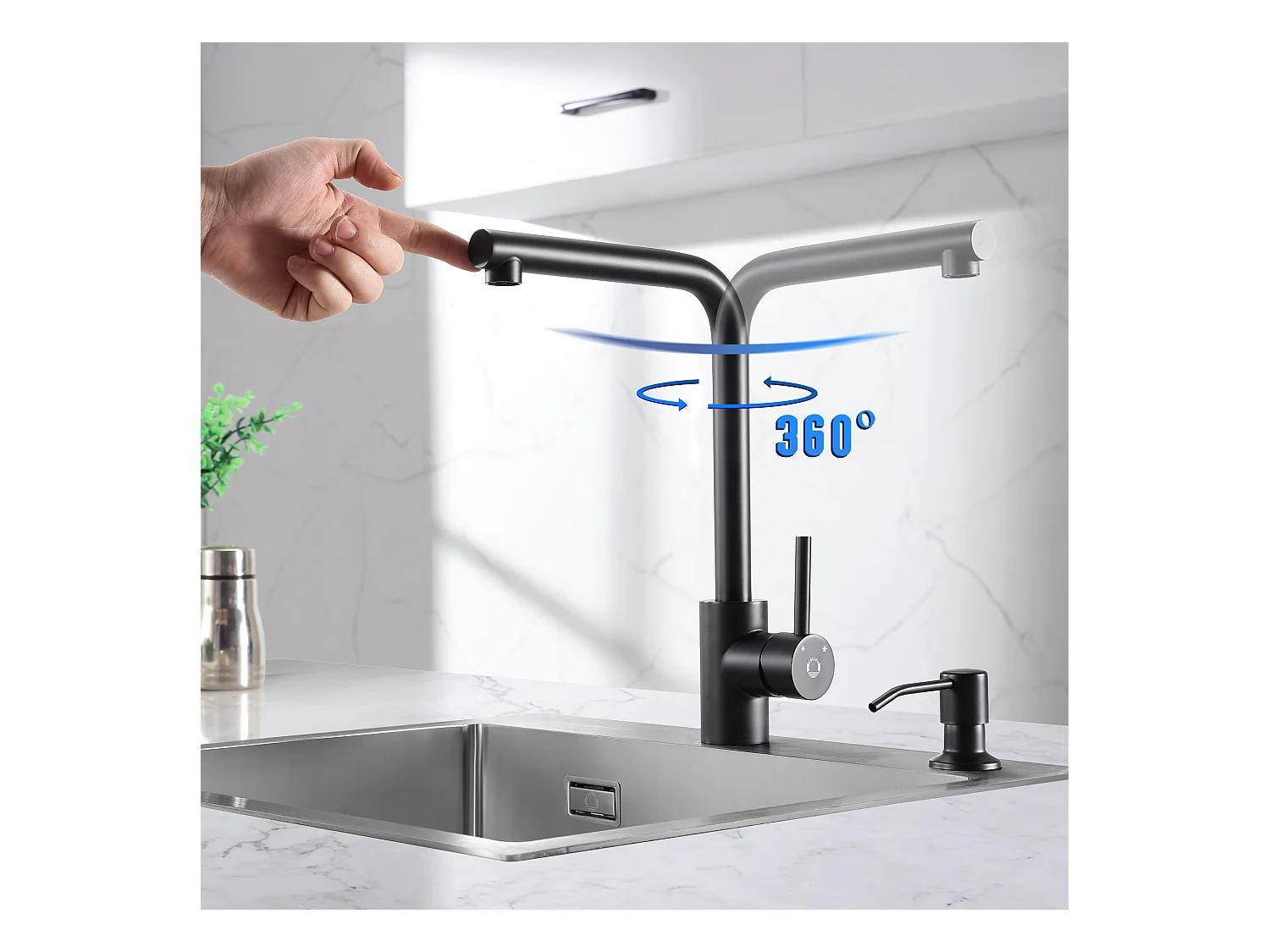 CECIPA MAX Évier Inox 40*44*19 cm Évier 1 Bac Évier de Cuisine Noir + Mitigeur de Evier Noir Rrotatif à 360 °