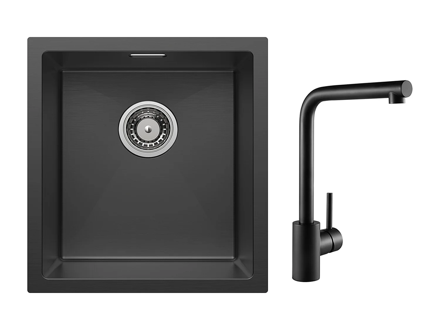 CECIPA MAX Évier Inox 40*44*19 cm Évier 1 Bac Évier de Cuisine Noir + Mitigeur de Evier Noir Rrotatif à 360 °