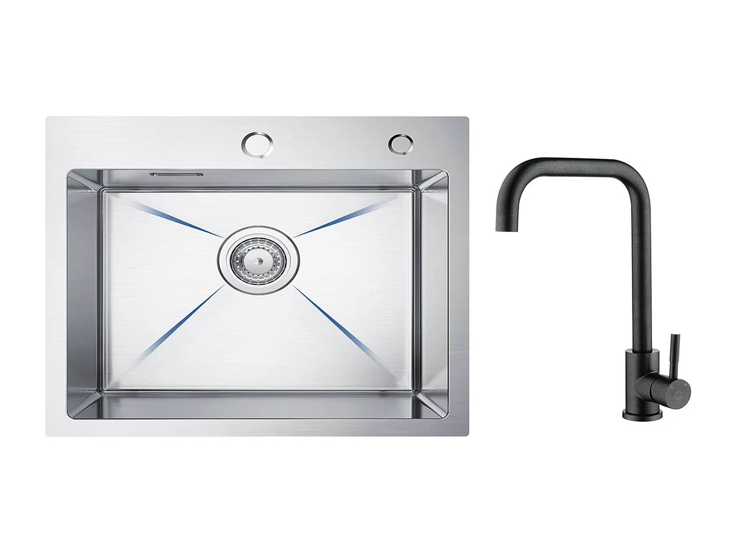 CECIPA MAX Lavello Cucina 1 Vasca 50×45×18,5CM Lavello Acciaio Inox Spazzolato + Miscelatore Cucina Acciaio Inox Nero Stellato con Bocca Alta e Curva