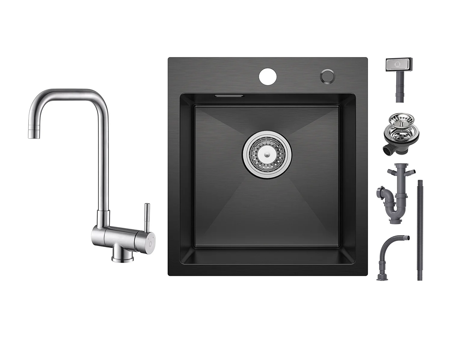 Cecipa max 1 spoelbak zwart 40*45*19CM - RVS spoelbak 1 bak + opvouwbare keukenkraan Opvouwbare roestvrijstalen spoelbakmengkraan voor geborsteld raam