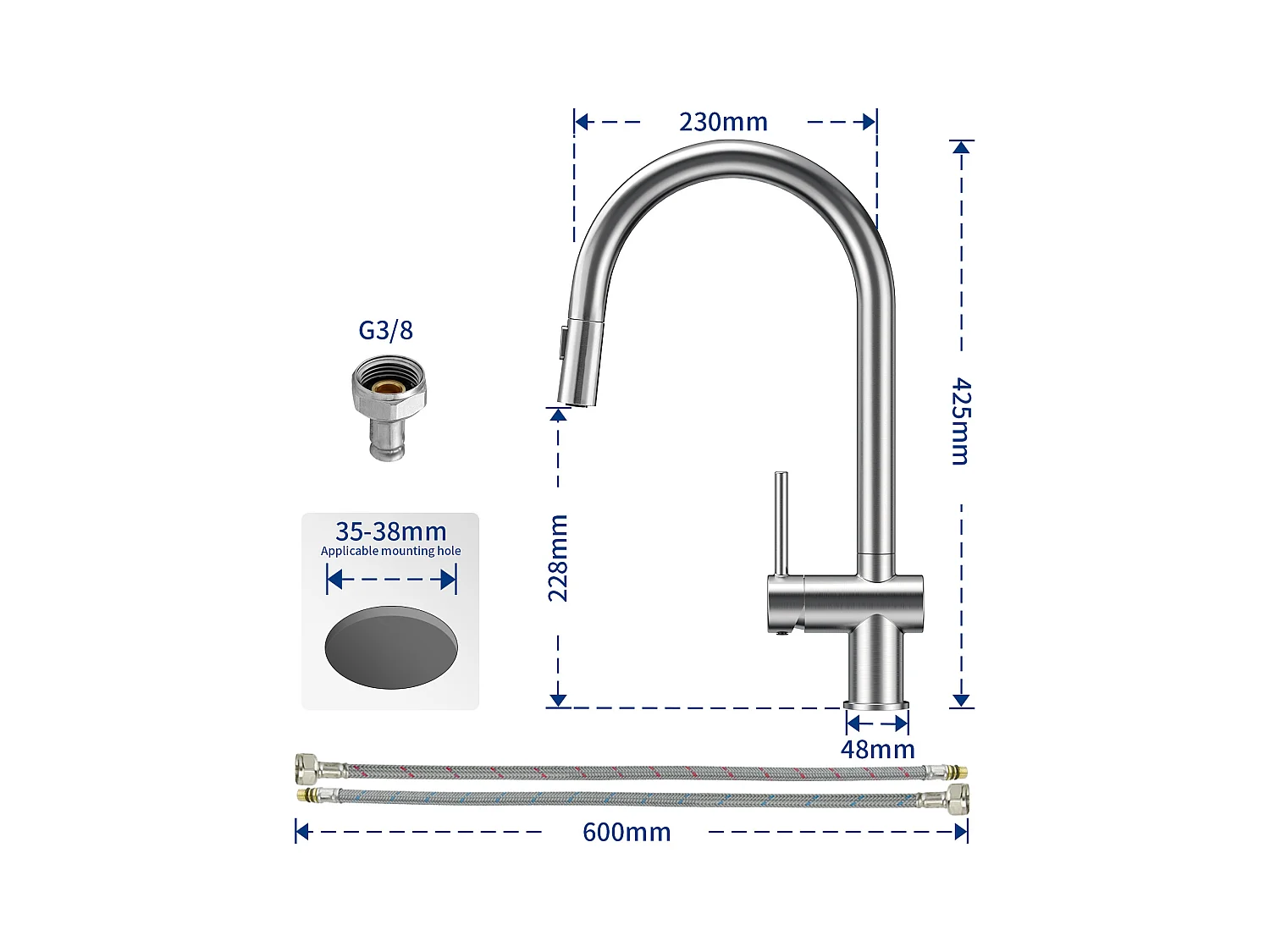 Cecipa max 1 Becken schwarze Küchenspüle 40*45*19CM - 1 Becken Edelstahlspüle + Küchenmischbatterie mit ausziehbarer Brause, Wasserhahn aus gebürstetem Edelstahl