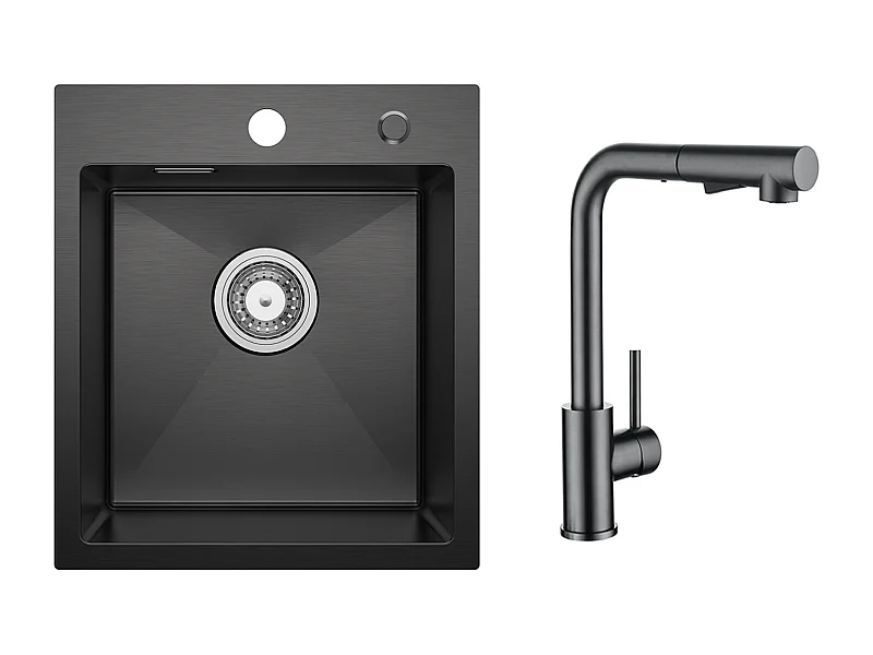 Evier Cuisine 1 Bac Noir Anthracite 40*45*19CM - Évier Inox Évier de Cuisine + Mitigeur Cuisine Avec Douchette Extractible