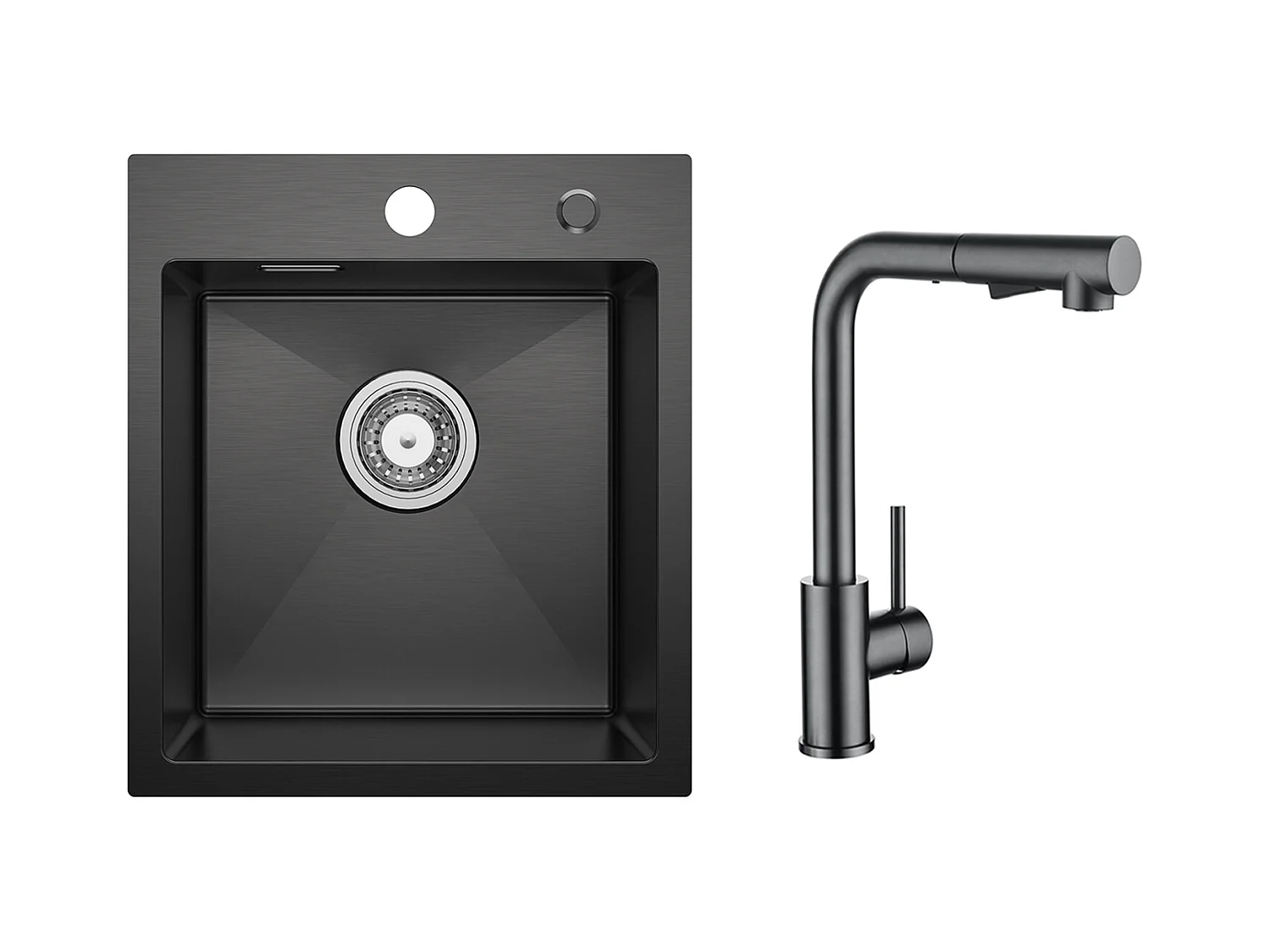 Evier Cuisine 1 Bac Noir Anthracite 40*45*19CM - Évier Inox Évier de Cuisine + Mitigeur Cuisine Avec Douchette Extractible
