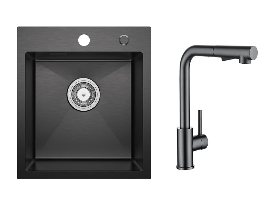 vente unique Evier Cuisine 1 Bac Noir Anthracite 40*45*19CM - Évier Inox Évier de Cuisine + Mitigeur Cuisine Avec Douchette Extractible