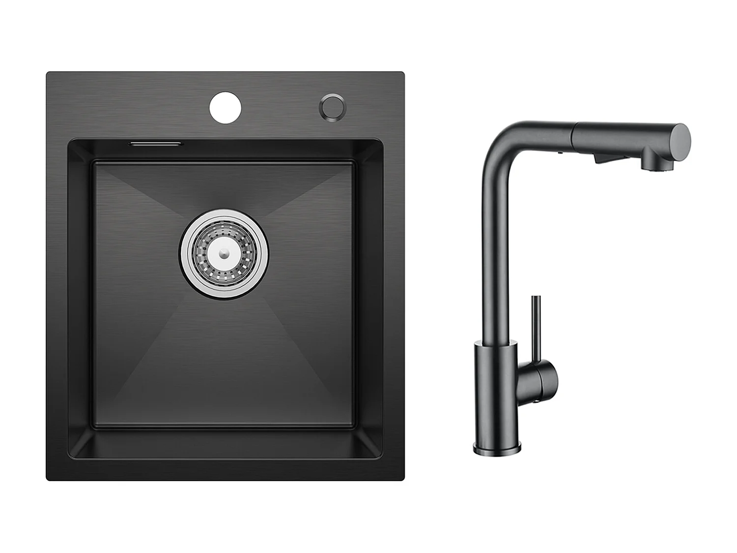 Evier Cuisine 1 Bac Noir Anthracite 40*45*19CM - Évier Inox Évier de Cuisine + Mitigeur Cuisine Avec Douchette Extractible