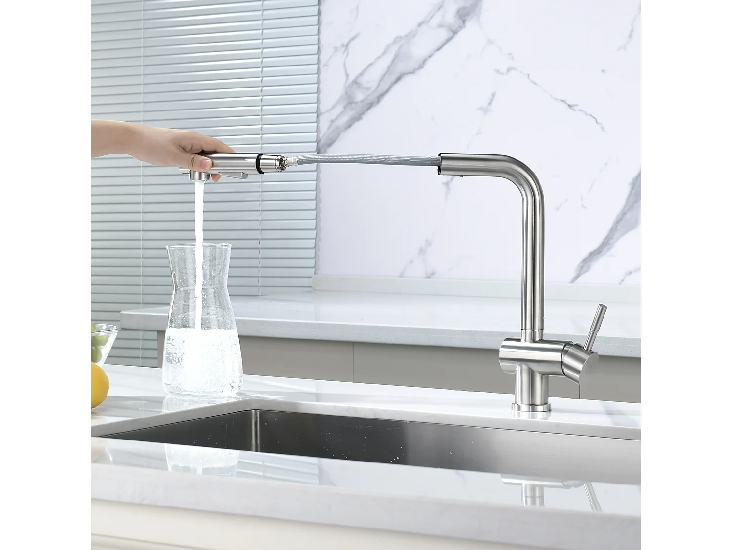 Cecipa max Évier 1 Bac 40 × 45 cm Évier Inox Brossé 1 Cuve + Robinet Cuisine Brossé avec Douchette Mitigeur Douchette d'évier Extractible à 2 Jets