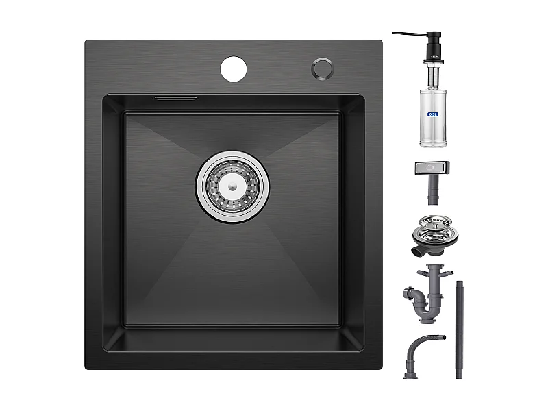 Fregadero de cocina Cecipa max 1 seno negro 40*45*19CM - Fregadero de acero inoxidable 1 seno + Dispensador de jabón de cocina negro
