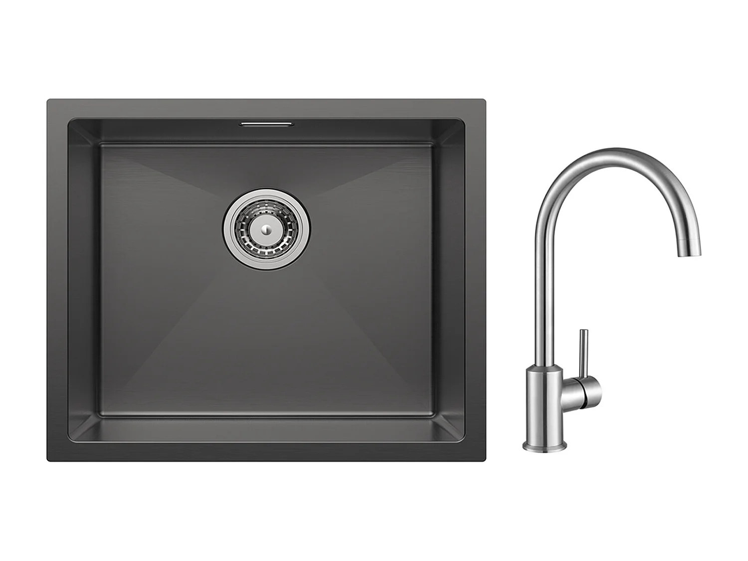 CECIPA MAX Évier de Cuisine 1 Bac Évier Inox 50*44CM Noir Anthracite + Mitigeur de Cuisine en Inox Brossé