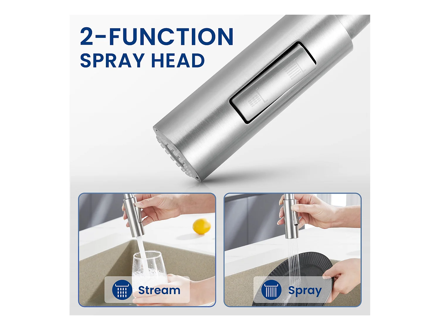 Cecipa max Évier de Cuisine 1 Bac 40 × 45 cm Évier Inox Évier Encastré  Brossé + Mitigeur de Cuisine à Ressort Brossé avec Douchette Extractible