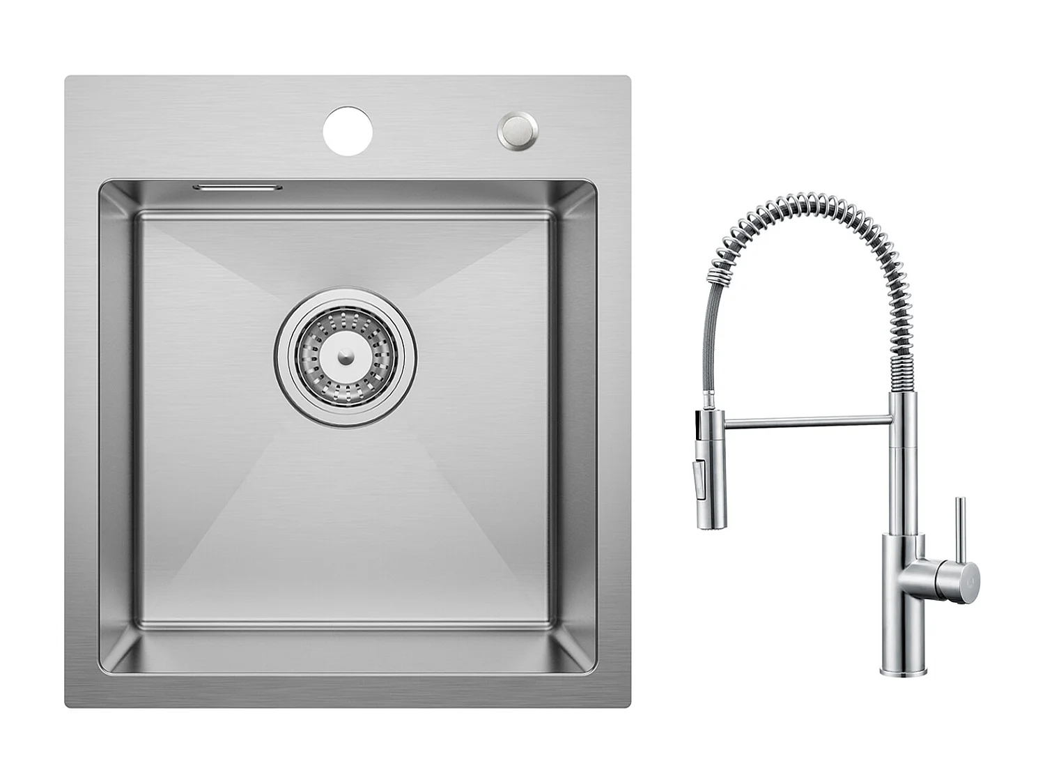 Cecipa max Évier de Cuisine 1 Bac 40 × 45 cm Évier Inox Évier Encastré  Brossé + Mitigeur de Cuisine à Ressort Brossé avec Douchette Extractible